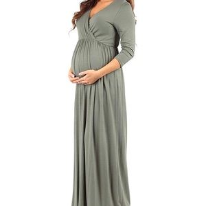 Light olive maxi maternity dress